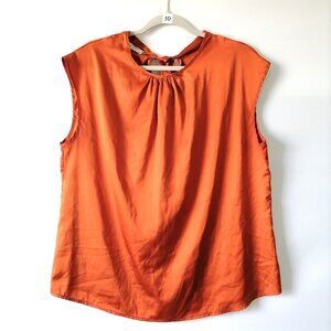 Jon & Anna Womens Orange Sleeveless Pleated Round Neck Back Tie Blouse Size XL